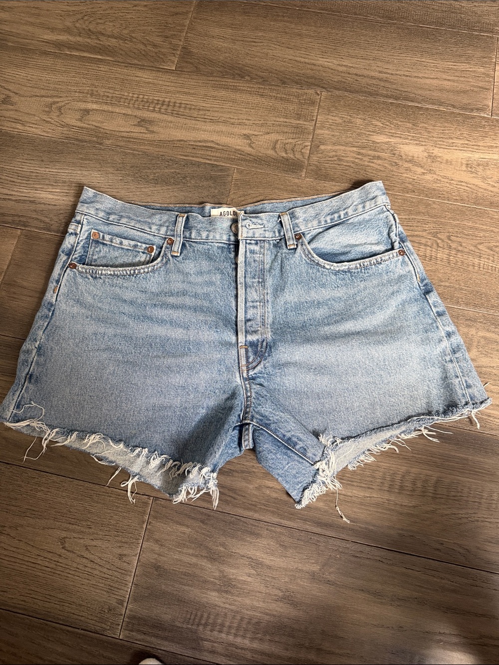 Agolde Light Wash High-Rise Cutoff Jean Shorts